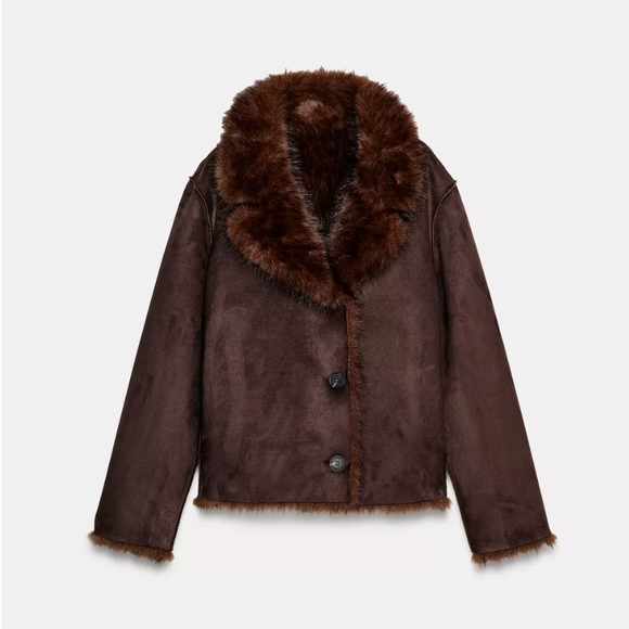 NWT Zara Faux Fur Reversible Jacket Coat Brown XXL - Picture 2 of 5